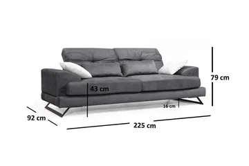 Raedeke Dyp Sofa Justerbar Ryggstøtte 225 cm i Stoff - Svart - Møbler - Sofaer - 3 seter sofa