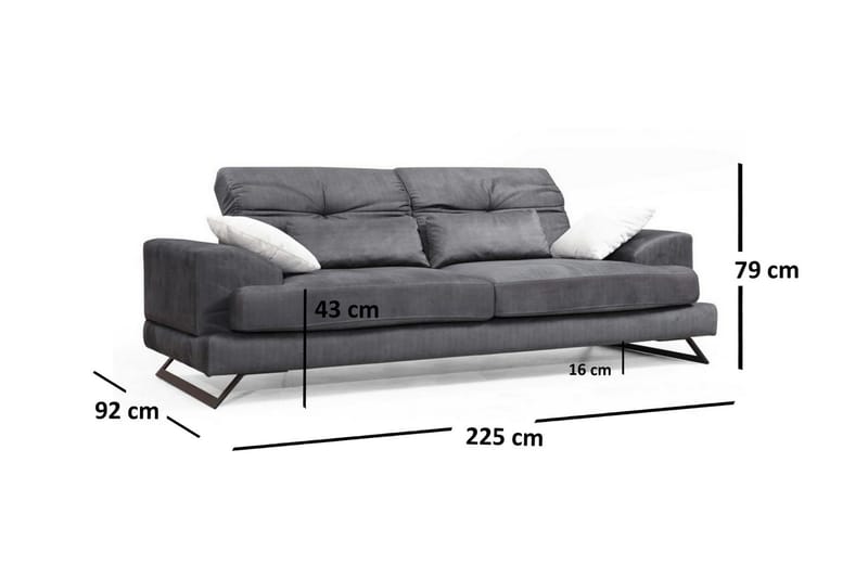 Raedeke Dyp Sofa Justerbar Ryggstøtte 225 cm i Stoff - Svart - Møbler - Sofaer - 3 seter sofa