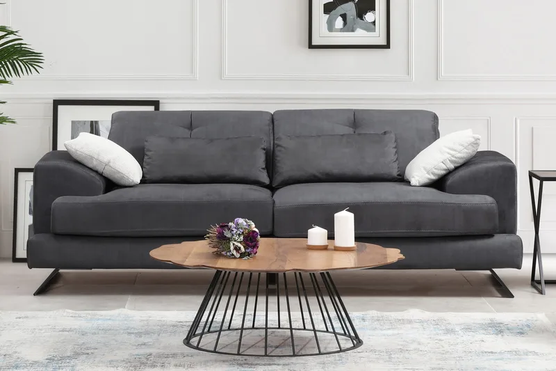 Raedeke Dyp Sofa Justerbar Ryggstøtte 225 cm i Stoff - Svart - Møbler - Sofaer - 3 seter sofa