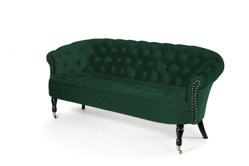 Sofa Chester Ludovic 3-seters - Mørkegrønn - Fløyelssofaer - 3 seter sofa - Howard-sofaer - Chesterfield sofaer