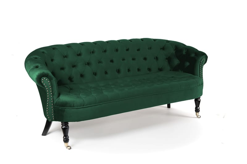 Sofa Chester Ludovic 3-seters - Mørkegrønn - Fløyelssofaer - 3 seter sofa - Howard-sofaer - Chesterfield sofaer