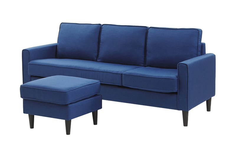 Sofa Ralphell med Fotskammel - Blå - 3 seter sofa