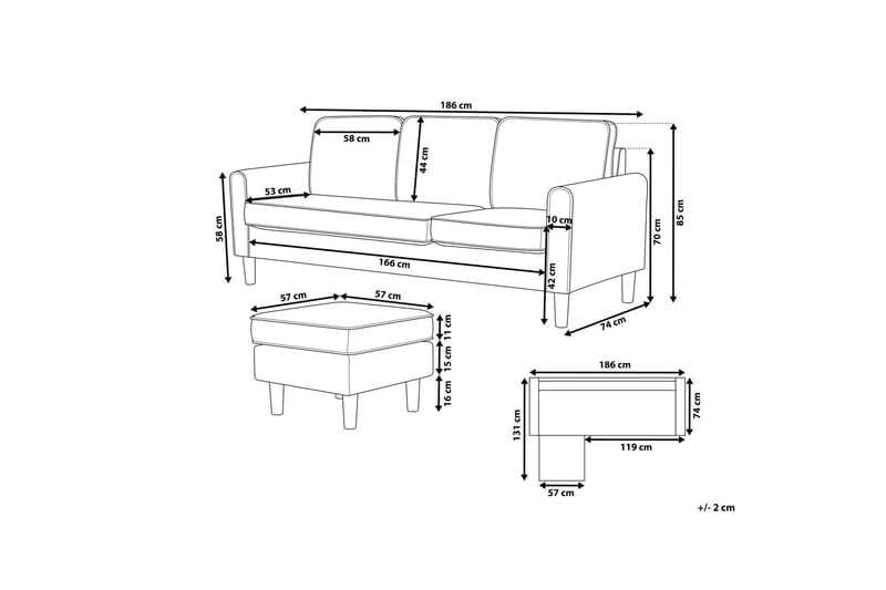 Sofa Ralphell med Fotskammel - Blå - 3 seter sofa