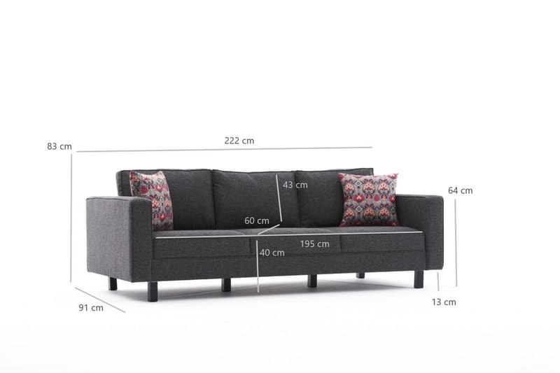 Sofa Vivianna 3-seters - Antrasitt - 3 seter sofa