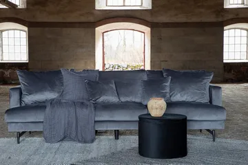 Sofia 3-seter Lav Sofa med Løse Puter i Fløyel - Grå - Møbler - Sofaer - 3 seter sofa