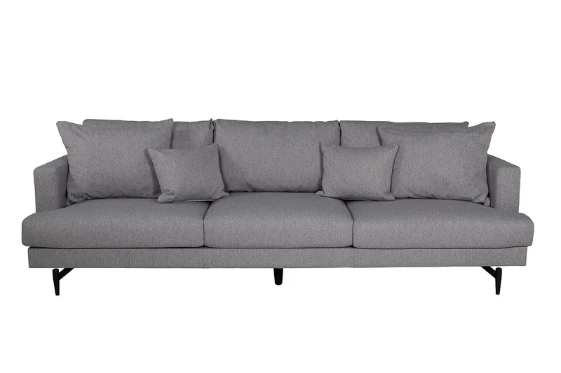 Sofia 3-seter Lav Sofa med Løse Puter i Stoff, Grå