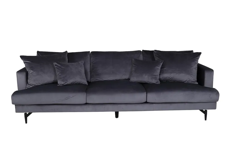 Sofia 3-seter Lav Sofa med Løse Puter i Fløyel, Grå