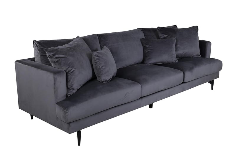 Sofia 3-seter Lav Sofa med Løse Puter i Fløyel - Grå - Møbler - Sofaer - 3 seter sofa