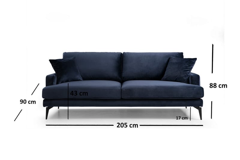 Sowka 3-Seter Sofa - Blå - Møbler - Sofaer - 3 seter sofa