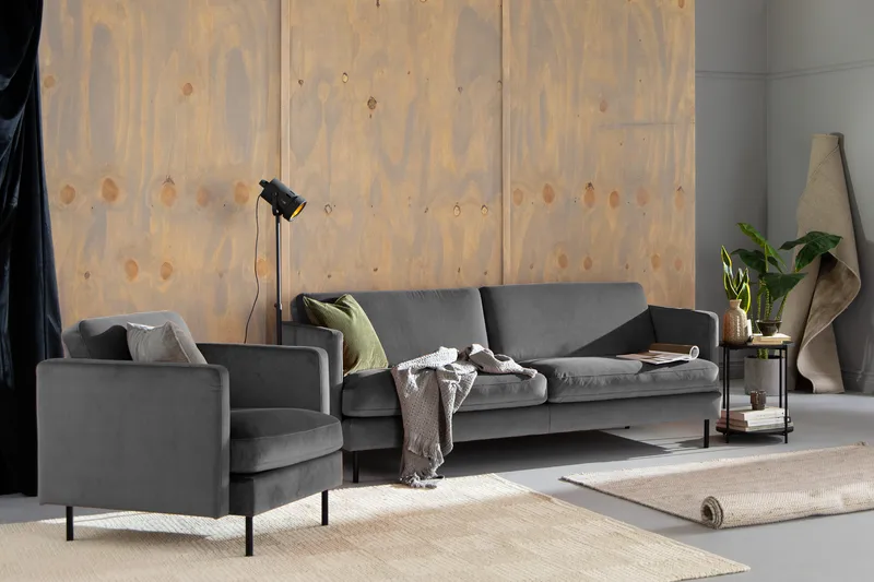 Teodin Fløyelssofa 3-seters - Lysegrå - Møbler - Sofaer - 3 seter sofa