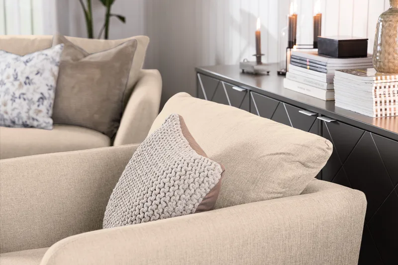 Trend 3-seter Sofa 218 cm med Buede Armlener i Stoff - Beige - Møbler - Sofaer - 3 seter sofa