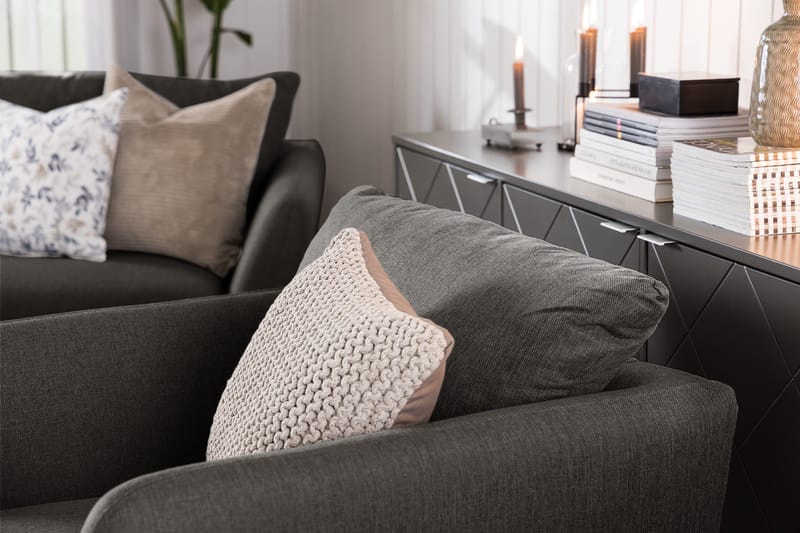Trend 3-seter Sofa 218 cm med Buede Armlener i Stoff - Grå|Svart - Møbler - Sofaer - 3 seter sofa