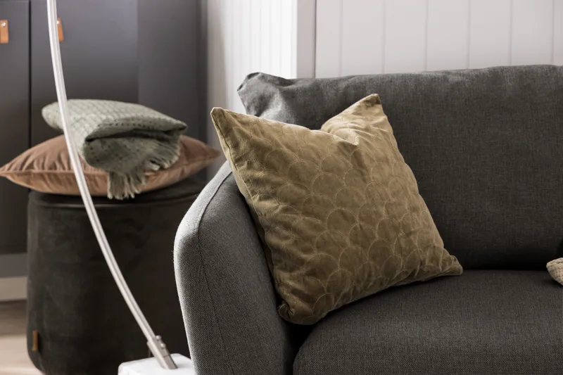 Trend 3-seter Sofa 218 cm med Buede Armlener i Stoff - Grå|Svart - Møbler - Sofaer - 3 seter sofa