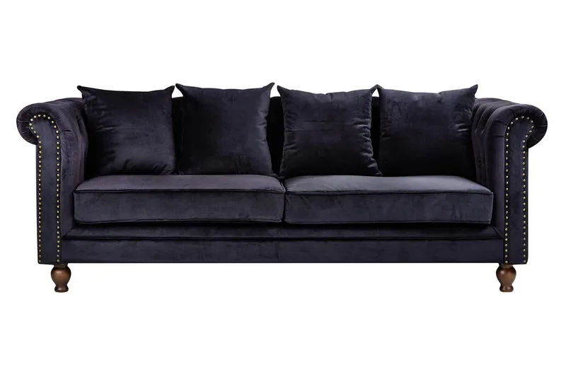 Velvet 3-seters Sofa Fløyel Svart