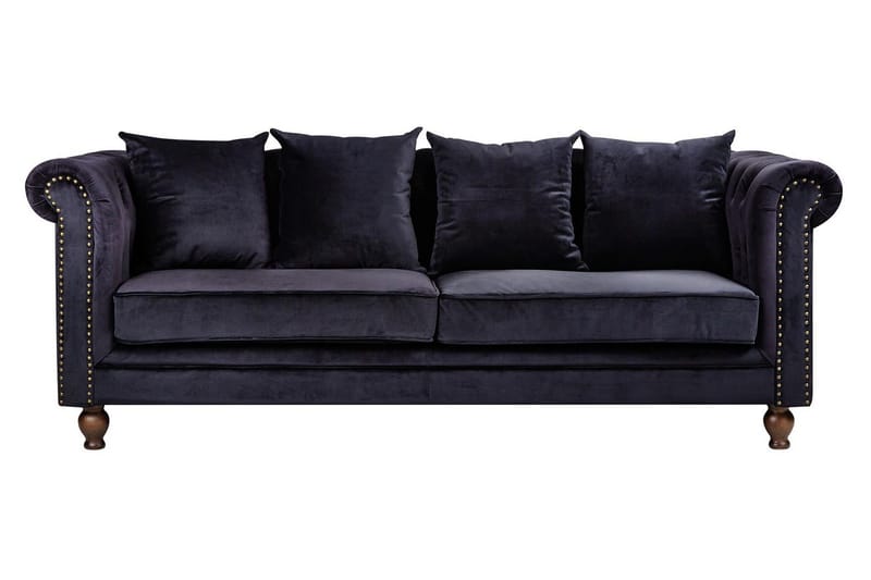Velvet 3-seters Sofa Fløyel Svart