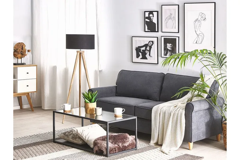 Warmoth Sofa med Rullearmlener i Stoff - Grå - Møbler - Sofaer - 3 seter sofa
