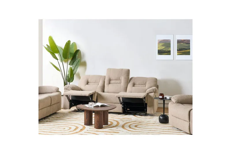3-seters reclinersofa manuell Delia - Beige, svart - Møbler - Sofaer - Reclinersofaer