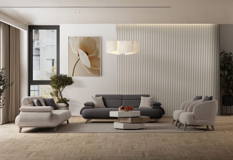 3-seters sofa Atelier Del Sofa Bonjo Silver (246 x 81 x 97 cm) Antrasitt - Antrasitt - Møbler - Sofaer - 3 seter sofa
