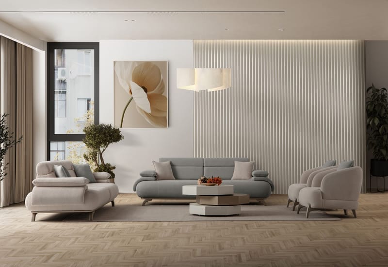 3-seters sofa Atelier Del Sofa Bonjo Silver (246 x 81 x 97 cm) Grå - Grå - Møbler - Sofaer - 3 seter sofa