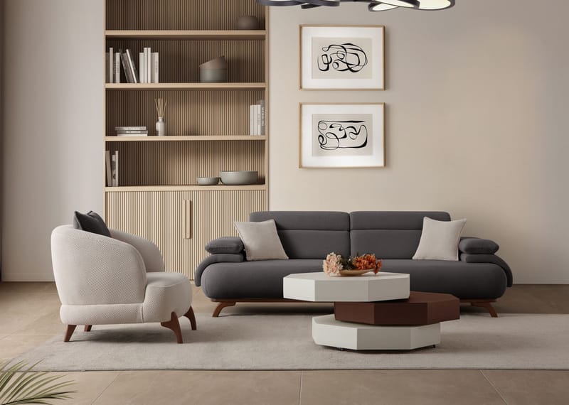 3-seters sofa Atelier Del Sofa Bonjo Walnut (246 x 81 x 97 cm) Antrasitt - Antrasitt - Møbler - Sofaer - 3 seter sofa