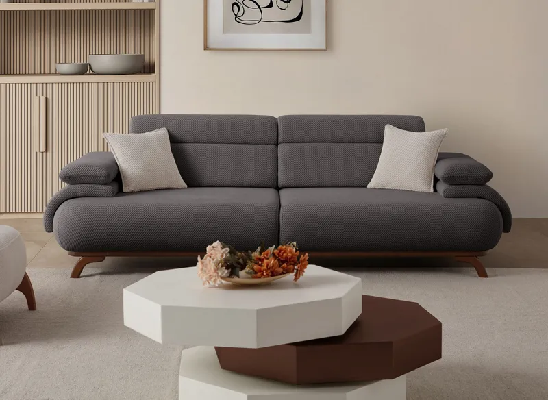 3-seters sofa Atelier Del Sofa Bonjo Walnut (246 x 81 x 97 cm) Antrasitt - Antrasitt - Møbler - Sofaer - 3 seter sofa