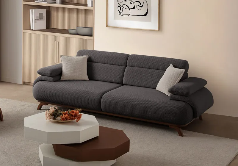 3-seters sofa Atelier Del Sofa Bonjo Walnut (246 x 81 x 97 cm) Antrasitt - Antrasitt - Møbler - Sofaer - 3 seter sofa