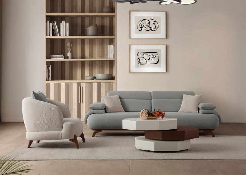 3-seters sofa Atelier Del Sofa Bonjo Walnut (246 x 81 x 97 cm) Grå - Grå - Møbler - Sofaer - 3 seter sofa