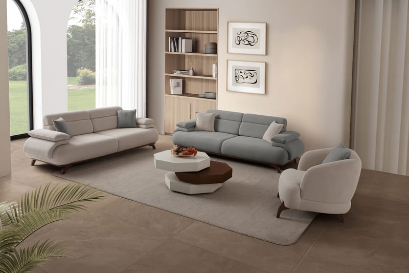 3-seters sofa Atelier Del Sofa Bonjo Walnut (246 x 81 x 97 cm) Grå - Grå - Møbler - Sofaer - 3 seter sofa