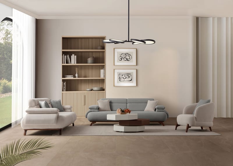 3-seters sofa Atelier Del Sofa Bonjo Walnut (246 x 81 x 97 cm) Grå - Grå - Møbler - Sofaer - 3 seter sofa