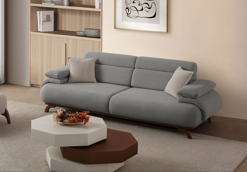 3-seters sofa Atelier Del Sofa Bonjo Walnut (246 x 81 x 97 cm) Grå - Grå - Møbler - Sofaer - 3 seter sofa