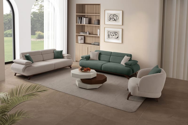 3-seters sofa Atelier Del Sofa Bonjo Walnut (246 x 81 x 97 cm) Grønn - Grønn - Møbler - Sofaer - 3 seter sofa