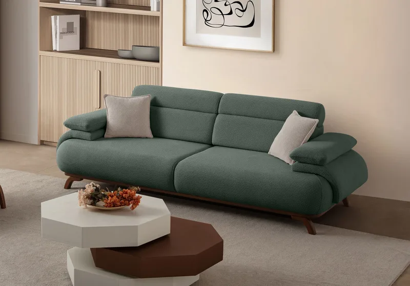 3-seters sofa Atelier Del Sofa Bonjo Walnut (246 x 81 x 97 cm) Grønn - Grønn - Møbler - Sofaer - 3 seter sofa