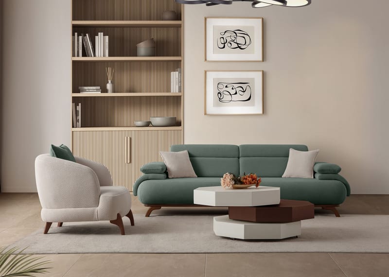 3-seters sofa Atelier Del Sofa Bonjo Walnut (246 x 81 x 97 cm) Grønn - Grønn - Møbler - Sofaer - 3 seter sofa