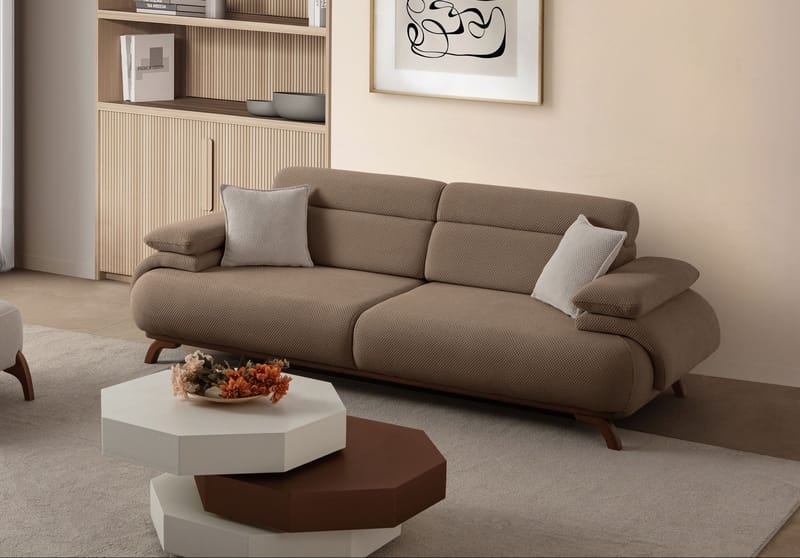 3-seters sofa Atelier Del Sofa Bonjo Walnut (246 x 81 x 97 cm) Latte - Latte - Møbler - Sofaer - 3 seter sofa