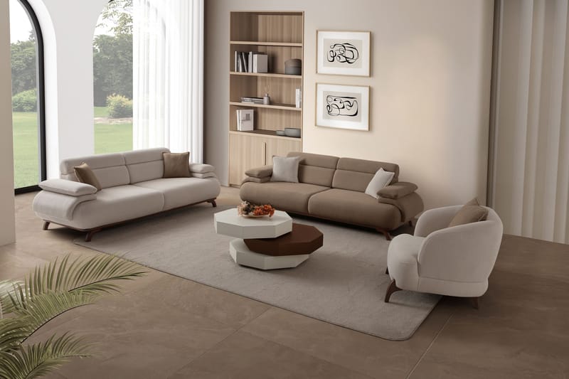 3-seters sofa Atelier Del Sofa Bonjo Walnut (246 x 81 x 97 cm) Latte - Latte - Møbler - Sofaer - 3 seter sofa