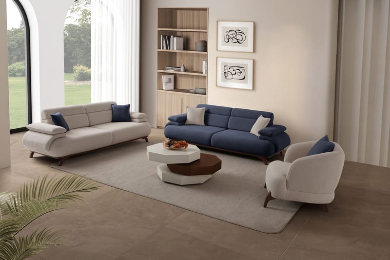 3-seters sofa Atelier Del Sofa Bonjo Walnut (246 x 81 x 97 cm) Navy Blue - Marineblå - Møbler - Sofaer - 3 seter sofa