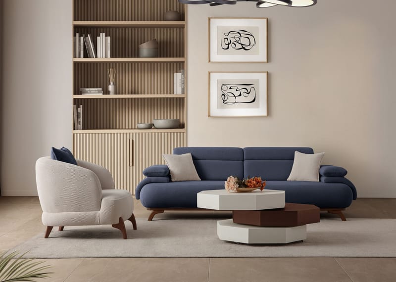 3-seters sofa Atelier Del Sofa Bonjo Walnut (246 x 81 x 97 cm) Navy Blue - Marineblå - Møbler - Sofaer - 3 seter sofa