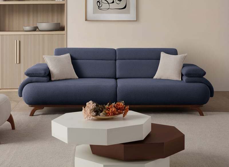 3-seters sofa Atelier Del Sofa Bonjo Walnut (246 x 81 x 97 cm) Navy Blue - Marineblå - Møbler - Sofaer - 3 seter sofa