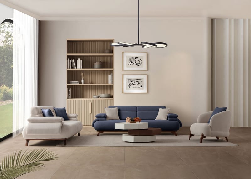 3-seters sofa Atelier Del Sofa Bonjo Walnut (246 x 81 x 97 cm) Navy Blue - Marineblå - Møbler - Sofaer - 3 seter sofa