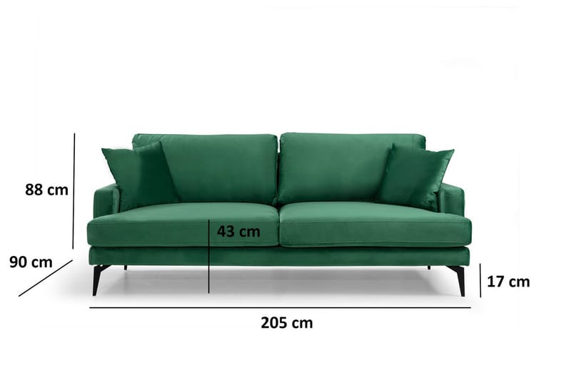 3-seters sofa Naiomy - Grønn / Svart - 3 seter sofa