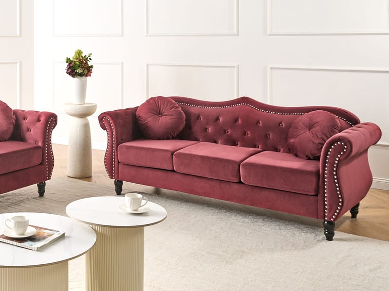 3-seters sofa Skien - Mørkerød - Møbler - Sofaer - Fløyelssofaer