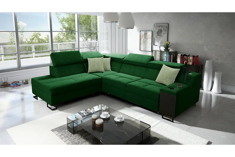 3-seters Sovesofa Venstre - Grønn - Møbler - Sofaer - Fløyelssofaer