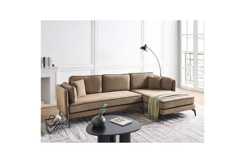 3-sitssoffa Beliani Altan Brun, Svart, Högervänd Beige Right-faced - Beige - Møbler - Sofaer - Sofaer med sjeselong - 3 seters sofa med divan