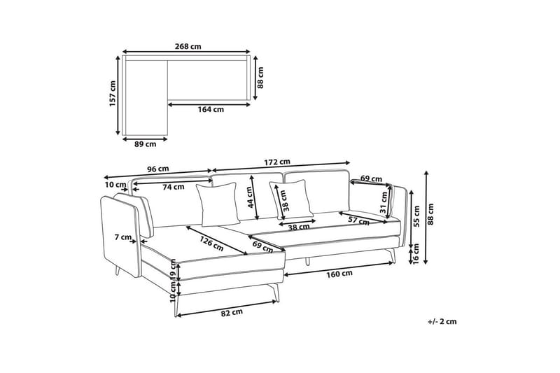 3-sitssoffa Beliani Altan Brun, Svart, Högervänd White||Black Left-faced - Møbler - Sofaer - Sofaer med sjeselong - 3 seters sofa med divan