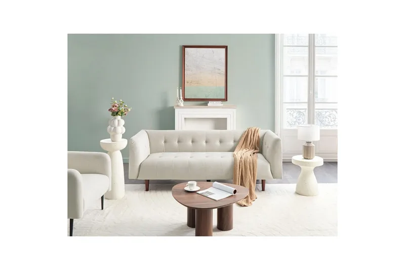 3-sitssoffa Beliani Byske Beige, mörkt trä Beige||Dark colored wood - Møbler - Sofaer - 3 seter sofa