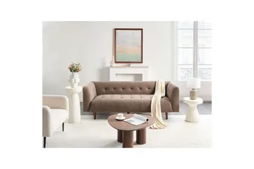 3-sitssoffa Beliani Byske Beige, mörkt trä Brown||Dark colored wood - Møbler - Sofaer - 3 seter sofa