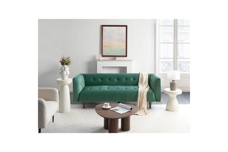 3-sitssoffa Beliani Byske Beige, mörkt trä Green||Dark colored wood - Møbler - Sofaer - 3 seter sofa