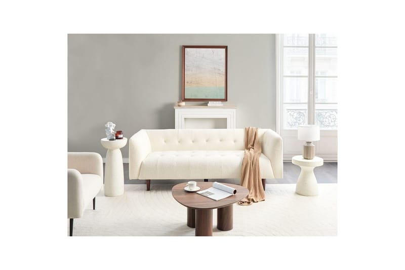 3-sitssoffa Beliani Byske Beige, mörkt trä NO_BRAND White - Hvit - Møbler - Sofaer - 3 seter sofa