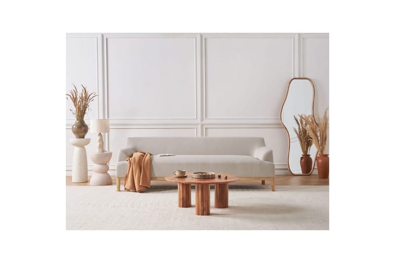 3-sitssoffa Beliani Sosjo Beige, ljust trä Beige||Light colored wood - Møbler - Sofaer - 3 seter sofa