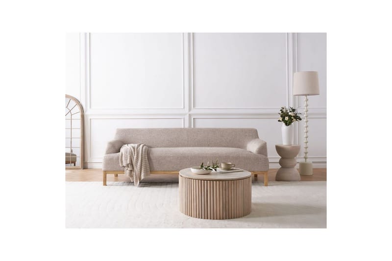 3-sitssoffa Beliani Sosjo Beige, ljust trä Brown||Light colored wood - Møbler - Sofaer - 3 seter sofa